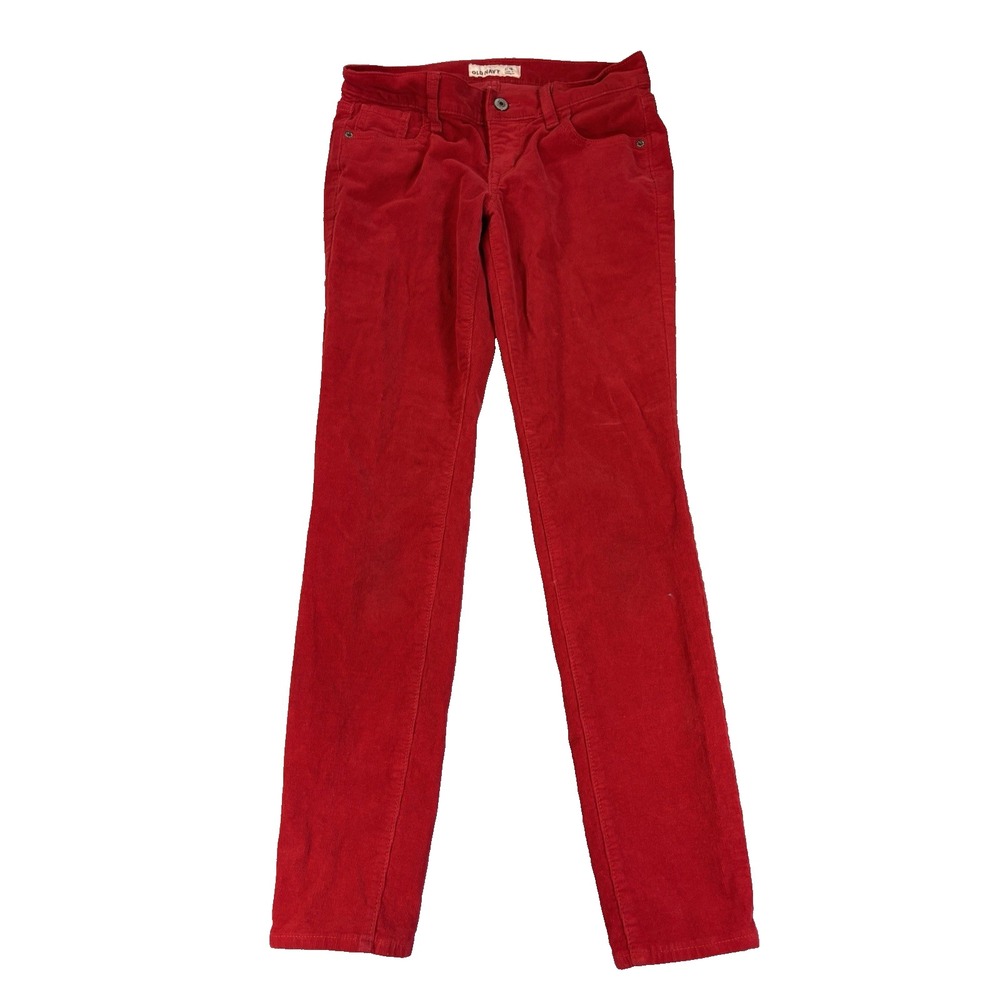 Old Navy Womens Red Corduroy Pants Size 4 Ribbed Velvet Stretch Coquette Retro